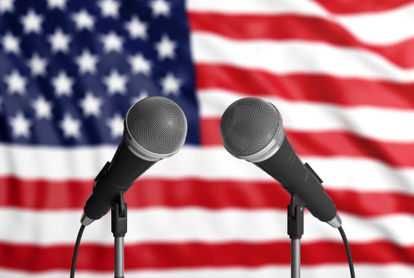 Microphones and American flag