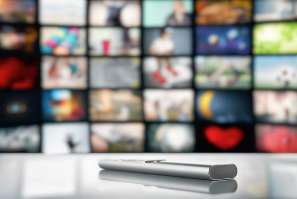 A wall of televisions and a remote control