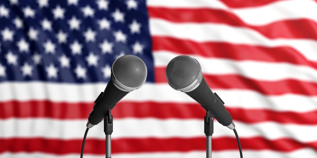 Microphones and American flag