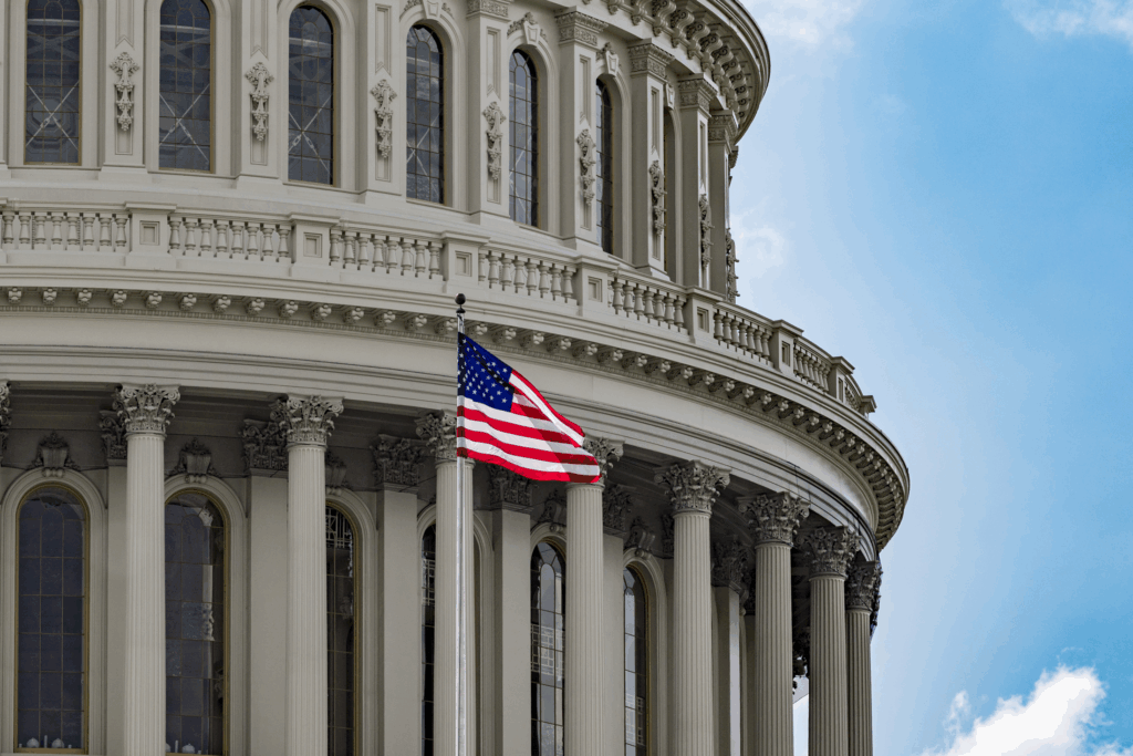 Washington dc capitol view on cloudy sky background