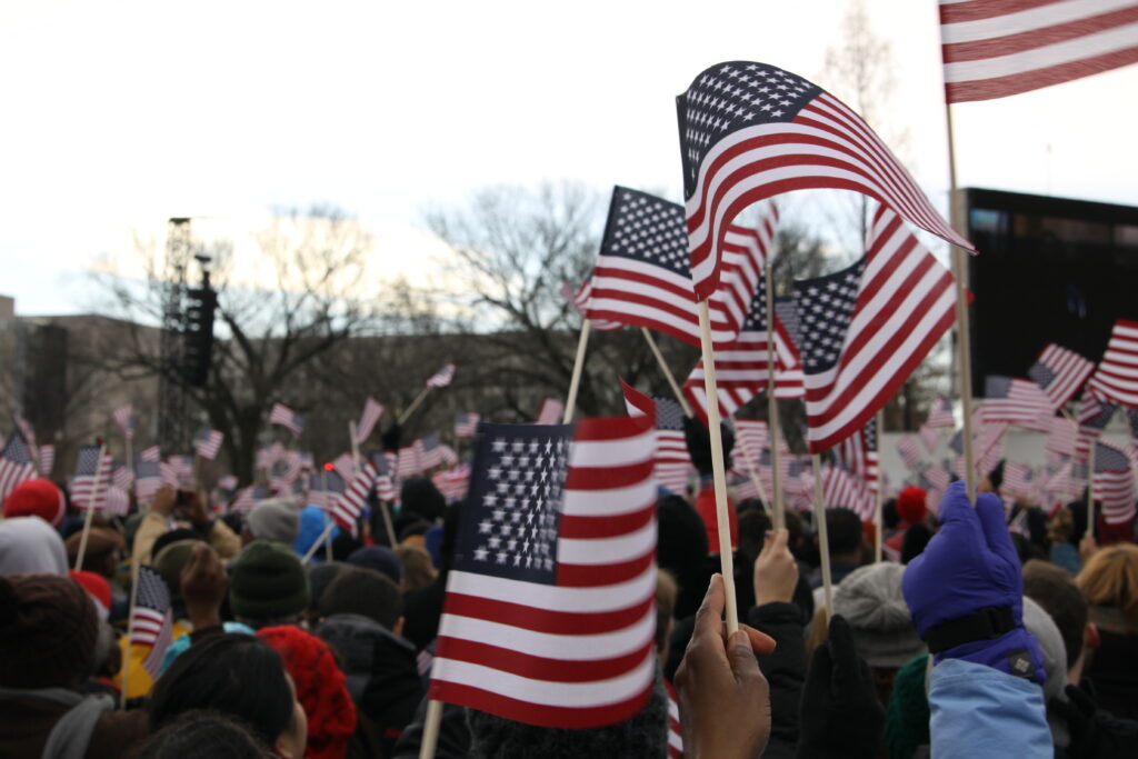 American Flags waving in the air