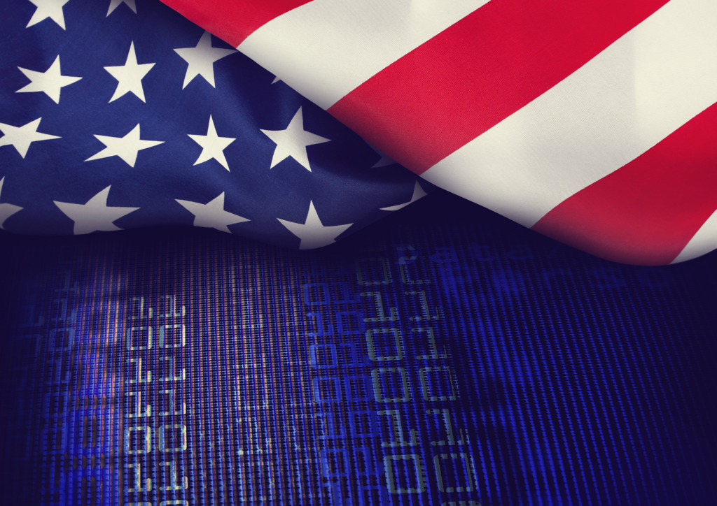 American flag with binary computer code