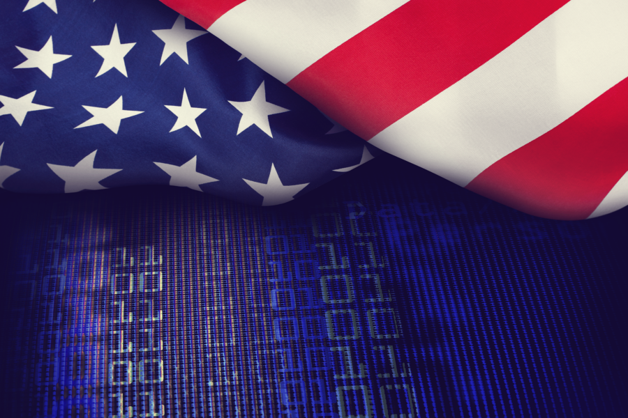 American flag with binary computer code