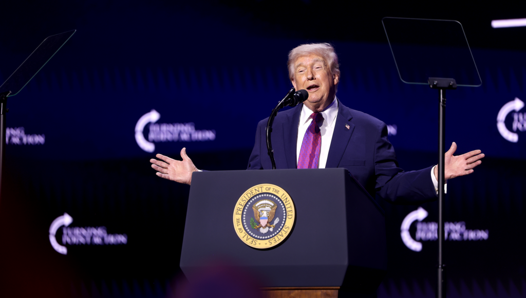 Photo of Donald Trump speaking at an event by Gage Skidmore